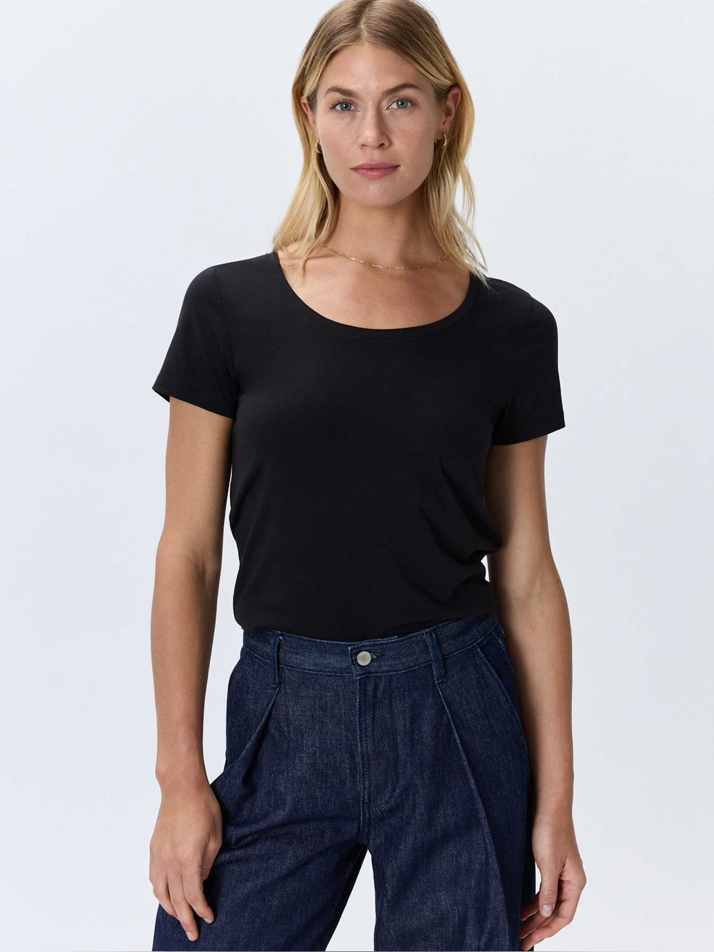 Quince Women’s Cotton Modal Scoop Neck Tee Black TShirt Short Sleeve